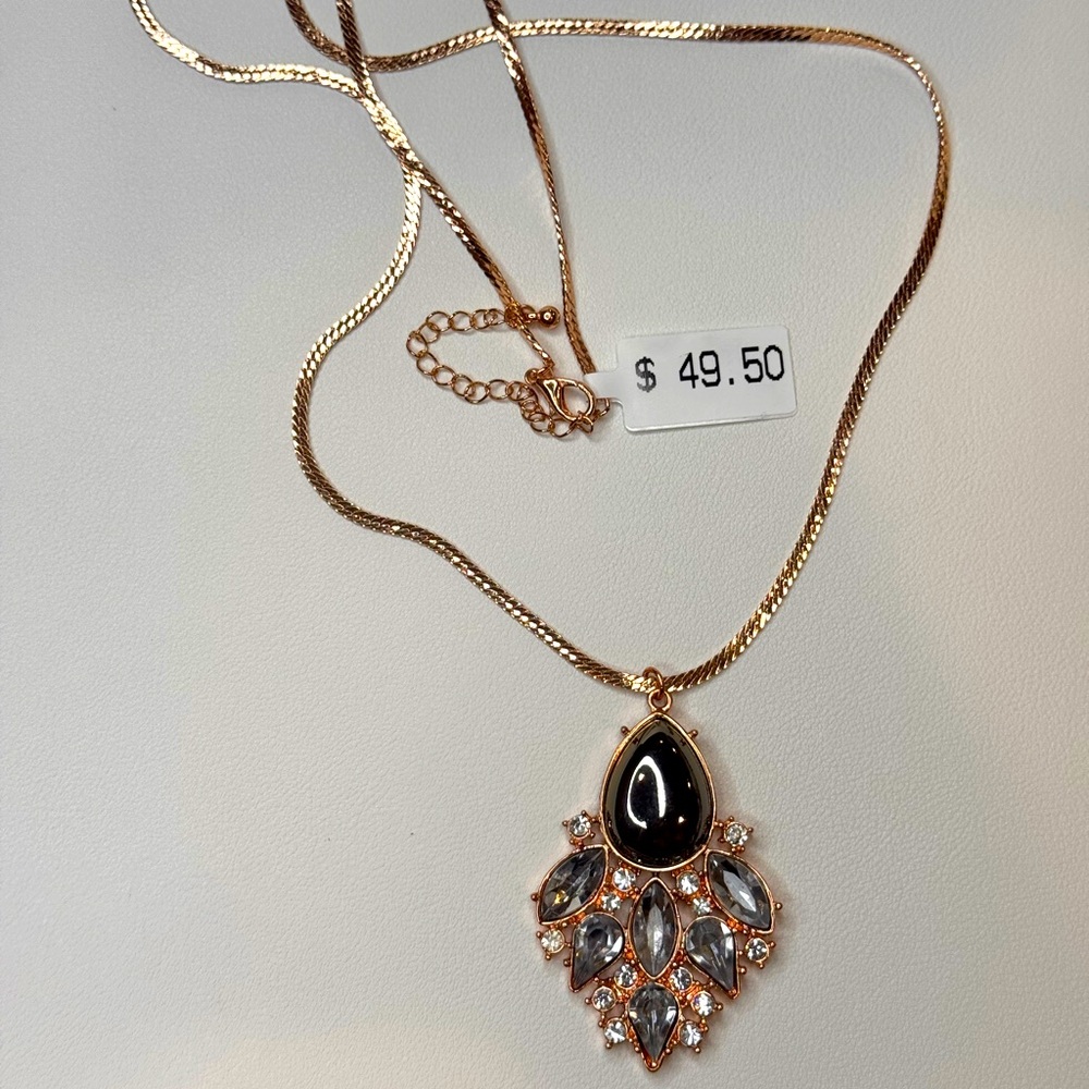 Macy’s Rose Gold and Black Victorian-Inspired Pendant Necklace